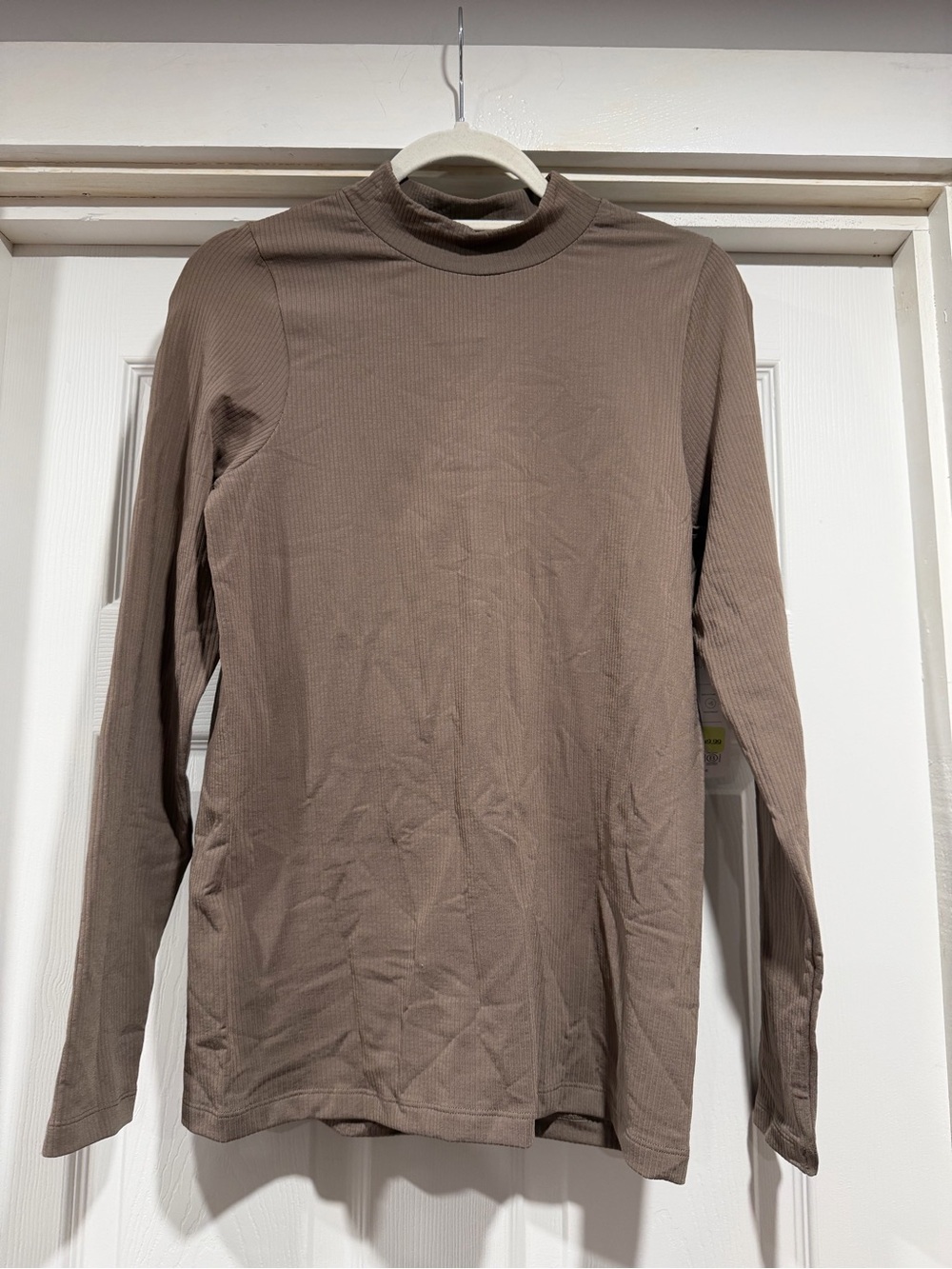 Athleta Ribbed Long Sleeve Crew Shirt in Taupe Brown